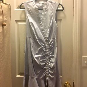 Button down ruffle blue and white striped dress